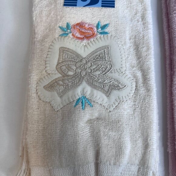 Set of 2 Royal Terry Guest Towel Packs NEW Pink & White-Bows 100% Cotton NOS - Picture 6 of 7